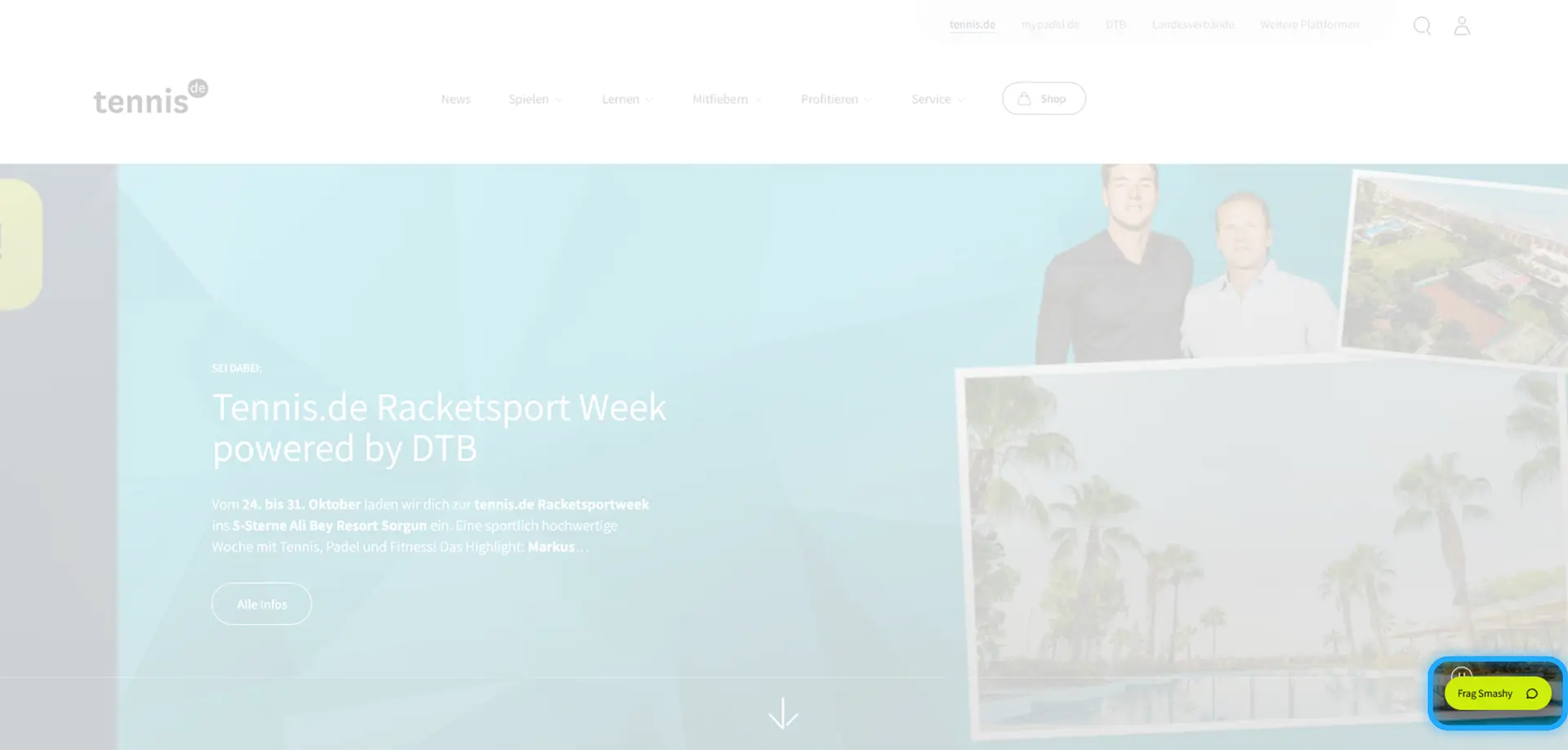 Smashy-Button unten links auf tennis.de